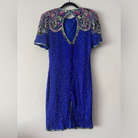 Vintage 80's Laurence Kazar New York Silk Sequin Beaded Dress Large - Picture 6 of 14